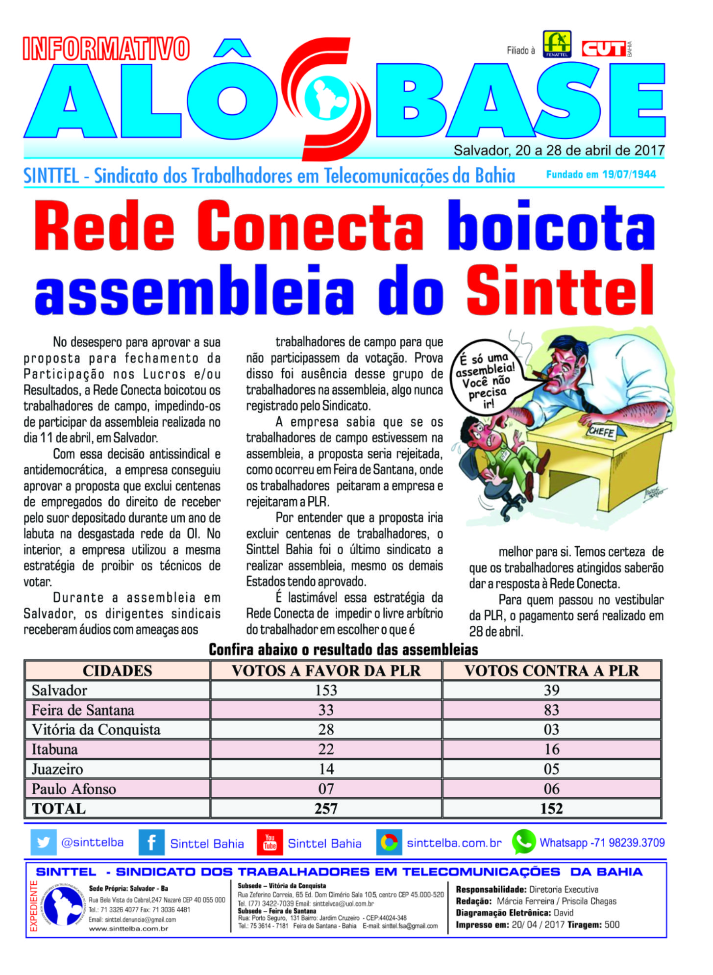 Rede Conecta boicota assembleia do Sinttel